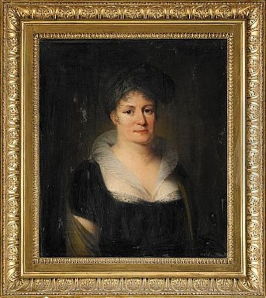 Portratt Av Friherrinnan Sofia Lovisa Ramsay, Esbo Gard Finland Ikladd Svart Klanning, Gul Sjal Och Turban - Midjebild - view 1