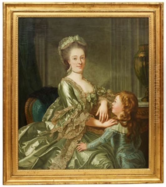 Portratt Forestallande Johanna Cornelia Von Breda, Gift Med Lucas Von Breda Den Yngre, Samt Deras Son, Blivande Konstnar Carl Fredric Von Breda - view 1