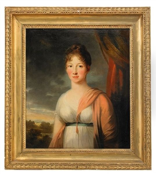 Portratt Av Friherrinnan Anna Maria Boije Af Gennas, Fodd Wennerstedt, Ikladd Vit Klanning Och Rosa Sjal - view 1