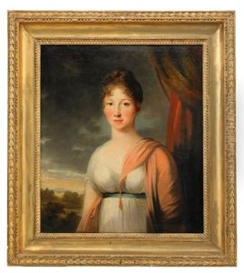 Portratt Av Friherrinnan Anna Maria Boije Af Gennas, Fodd Wennerstedt, Ikladd Vit Klanning Och Rosa Sjal