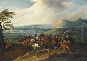 A Cavalry Skirmish (+ A Cavalry Skirmish Before An Extensive Landscape; Pair) by Jan Frans van Bredael the Elder