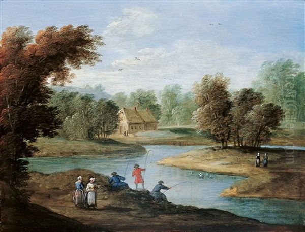 Flusslandschaft Mit Anglern - view 1
