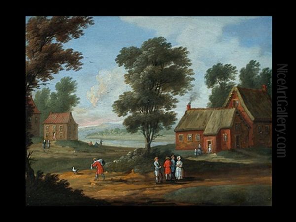 Flusslandschaft Mit Gebauden Und Personenstaffage - view 1