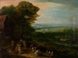 Figures And Carts On A Track Near A Hamlet by Jan Frans van Bredael the Elder