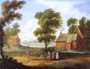 Weite Fluslandschaft Mit Hausern Und Bauern by Jan Frans van Bredael the Elder