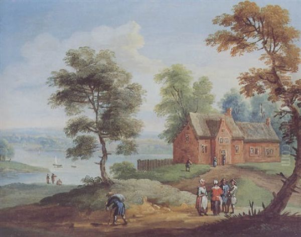 Flusslandschaft Mit Einem Bauernhaus Und Figuren - view 1