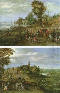 Paysage Fluviaux Animes De Bateaux, Carrioles Et Personnages by Jan Frans van Bredael the Elder