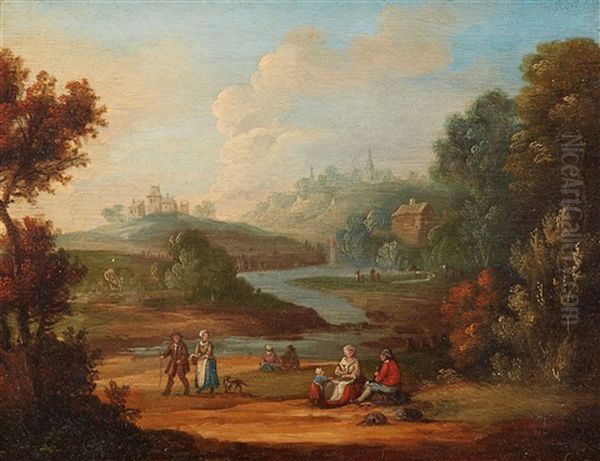 Flusslandschaft Mit Wanderern - view 1