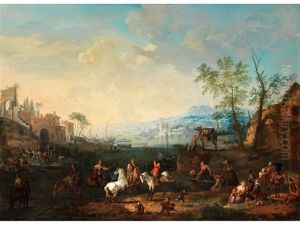 Mediterrane Hafenszene Mit Figuren by Jan Peter van Bredael the Elder