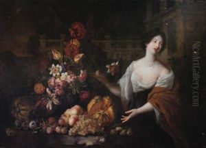 Nature Morte De Fleurs Dans Un Parc Avec Un Personnage Feminin by Jan Peter van Bredael the Elder