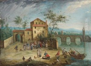 River Landscape With House And Bridge by Jan Peter van Bredael the Elder