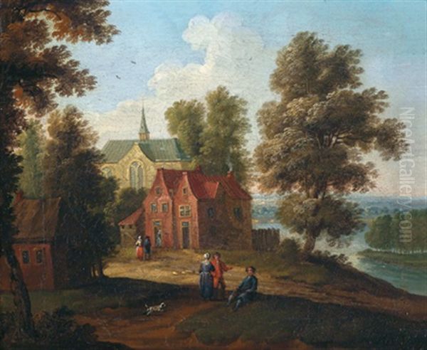 Hauser Und Kirchen An Einem Flus Mit Figuren - view 1