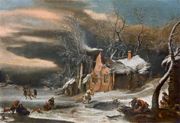 Hollandische Winterlandschaft Mit Eislaufern - view 1