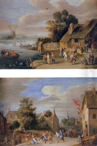 A River Landscape With Peasants Merrymaking Beside A Cottage
