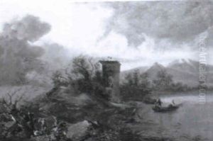 A Landscape With Peasants Cutting Wood By A Lake