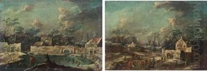 Pendants - Winterlandschaft Mit Pferdeschlitten Und Winterlandschaft Mit Eislaufern (pair) by Jan-Peter van Bredael the Younger