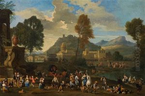 Landscape With Dancing Peasants And Noble Hunting Company