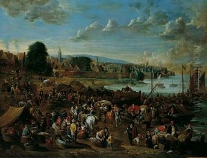 Hafenszene Vor Dem Hintergrund Einer Stadt by Alexander van Bredael