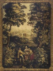 Le Marchand Des Lunettes, With An Eyeglass Vendor With Two Maidens Within An Open Landscape by Alexander van Bredael