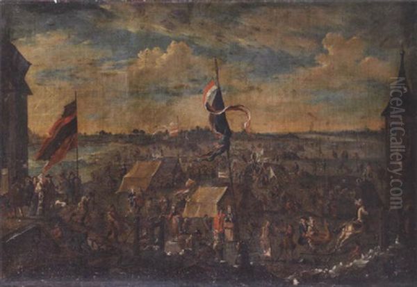 Elegant Figures And Peasants At A Winter Festival - view 1