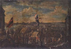 Elegant Figures And Peasants At A Winter Festival by Alexander van Bredael