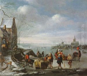 Paysage D'hiver Avec Patineurs