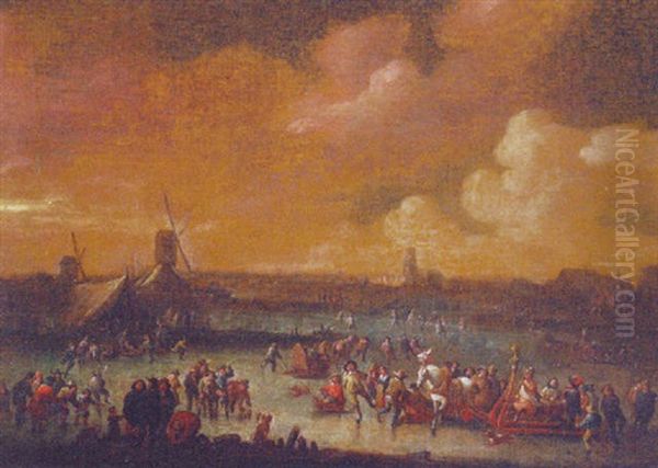 A Winter Landscape With A Carnival On A Frozen River - view 1