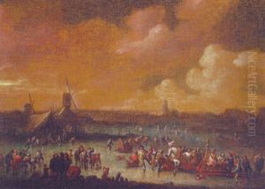 A Winter Landscape With A Carnival On A Frozen River by Alexander van Bredael