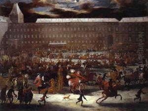 Ein Schlitten-karussell Auf Dem Inneren Burgplatz In Der Hofburg Zu Wien by Joris van Bredael