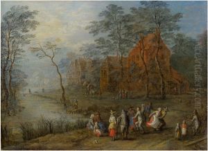 Dancing Peasants On The Village Road by Joseph van Bredael