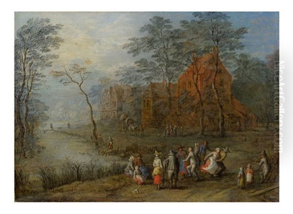Tanzende Bauern Auf Der Dorfstrase - view 1