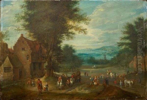 A Broad Landscape With Figures On A Country Road - view 1
