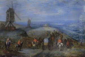 Paysage Avec Deux Moulins Et Des Voyageurs Sur Un Chemin by Joseph van Bredael