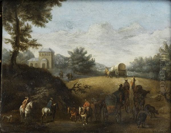 Travellers On A Country Path, A River Landscape Beyond; And Travellers On A Country Path, Crossing A Brook (2 Works) - view 1