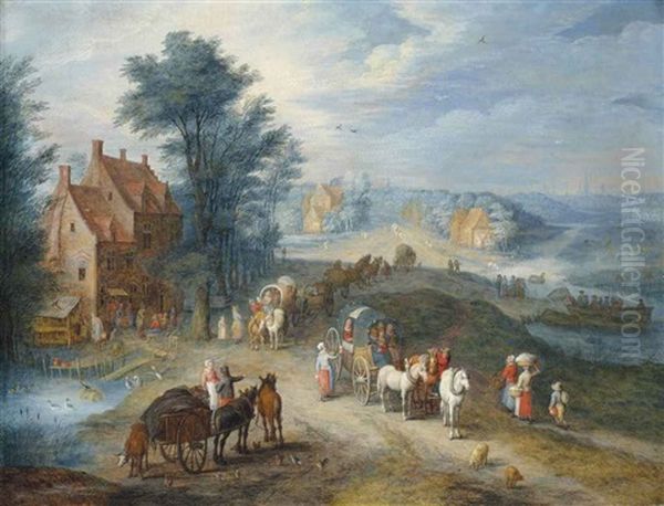 Une Rue De Village Avec Des Voyageurs - view 1