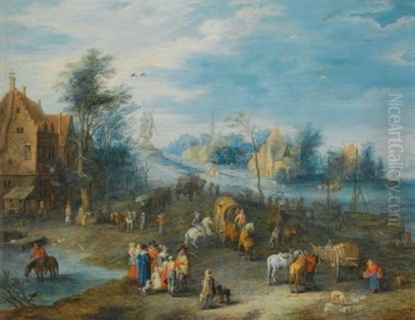 A Village Scene On The Banks Of A River - view 1