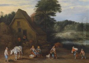 Landschaft Mit Bauern, Die Sich Fur Den Markt Vorbereiten by Joseph van Bredael