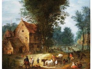 Dorflandschaft Mit Rastenden Reisenden by Joseph van Bredael