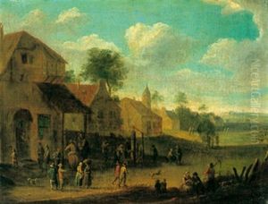 Eine Dorfstrase Mit Vielen Figuren by Joseph van Bredael