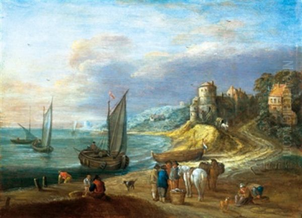 Kustenlandschaft Mit Einem Kastell Und Fischverkaufern - view 1