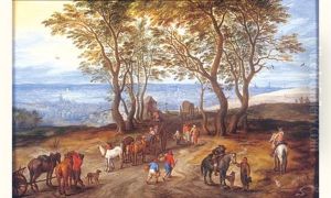 Carrioles Et Cavalier Dans Un Paysage Vallonne by Joseph van Bredael