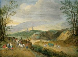 Gebirgige Flusslandschaft Mit Reisenden by Joseph van Bredael