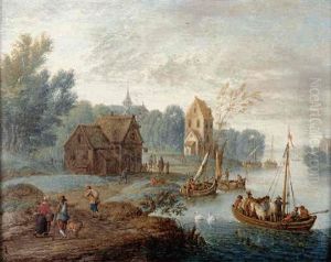 Paysage Fluvial De La Campagne Flamande Anime De Bateaux