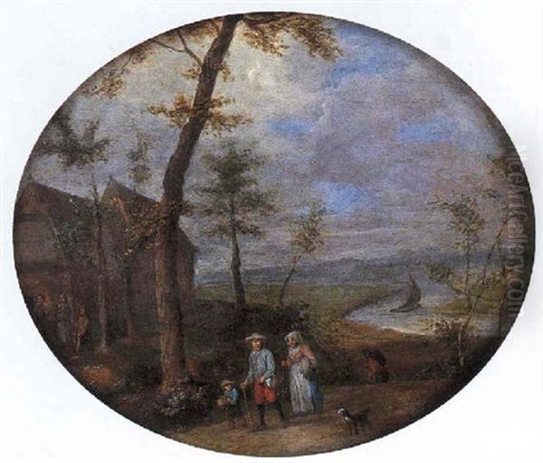 Famille De Paysans Sur Un Chemin Pres D'une Riviere - view 1
