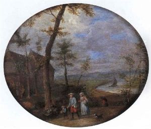 Famille De Paysans Sur Un Chemin Pres D'une Riviere by Joseph van Bredael