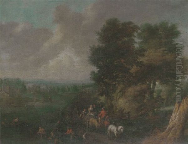 A River Landscape With Fishermen And Waggoners - view 1