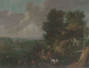 A River Landscape With Fishermen And Waggoners
