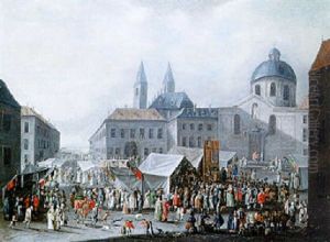 Vue D'une Place Avec Kermesse Animee De Tres Nombreux Personnages