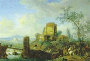 Bewaldete Fluslandschaft Mit Einer Hirschjagd