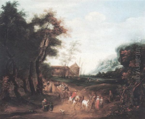 Extensive Wooded River Landscapes With Travellers - view 1